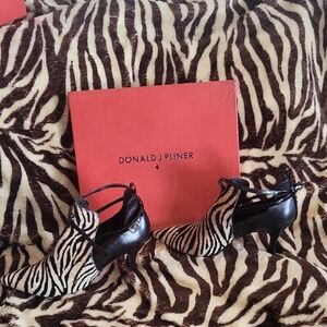 Donald J. Pliner Black and White High Heels with Sculptural Design